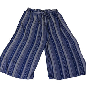 Zenobia Striped Wide Leg Palazzo Pants Women Size 2XL Blue White Tie Front